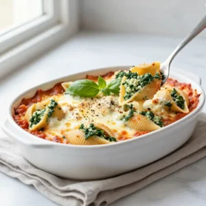 Creamy Spinach Ricotta Stuffed Shells Baked with Marinara