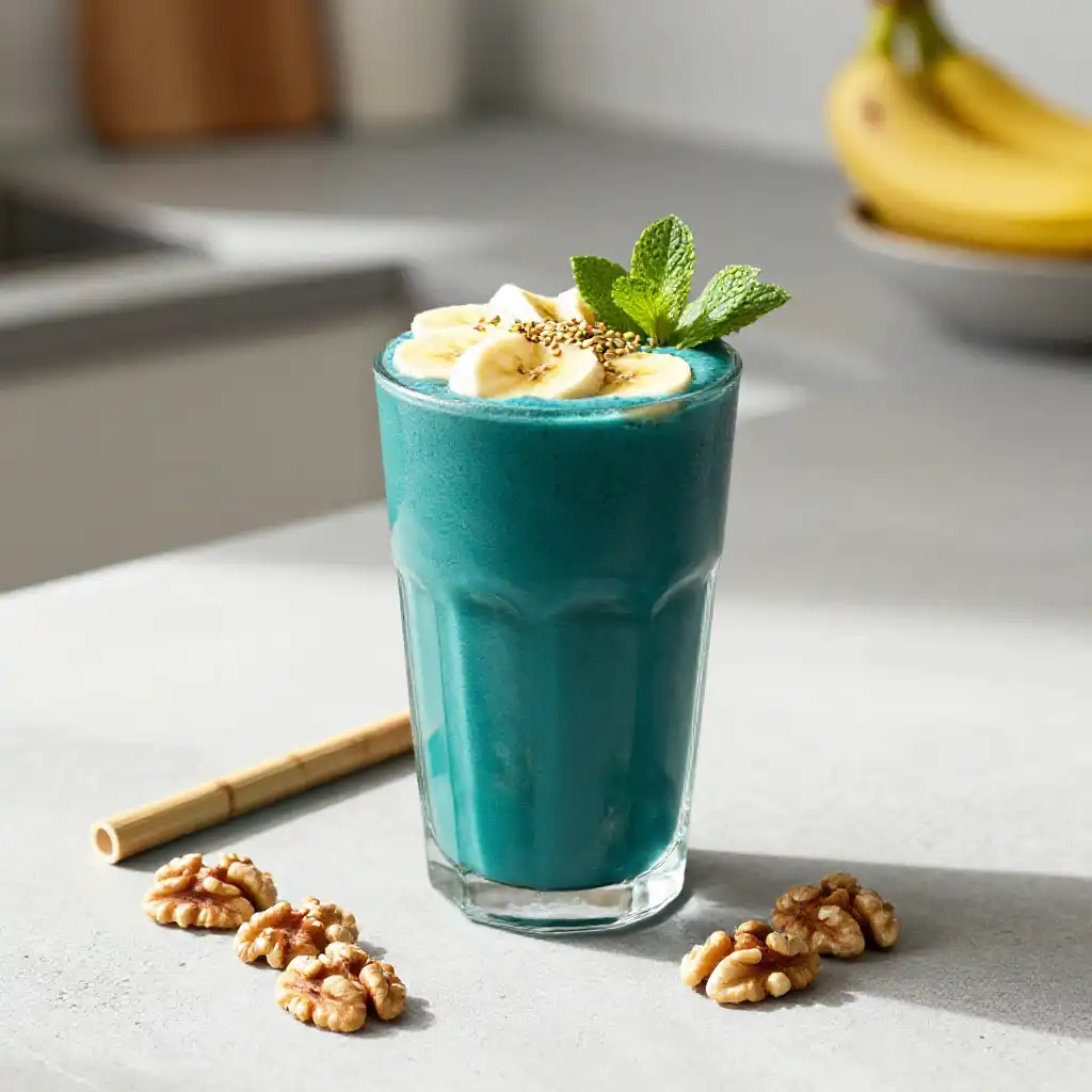 Spirulina Banana Smoothie for Natural Energy plated dish