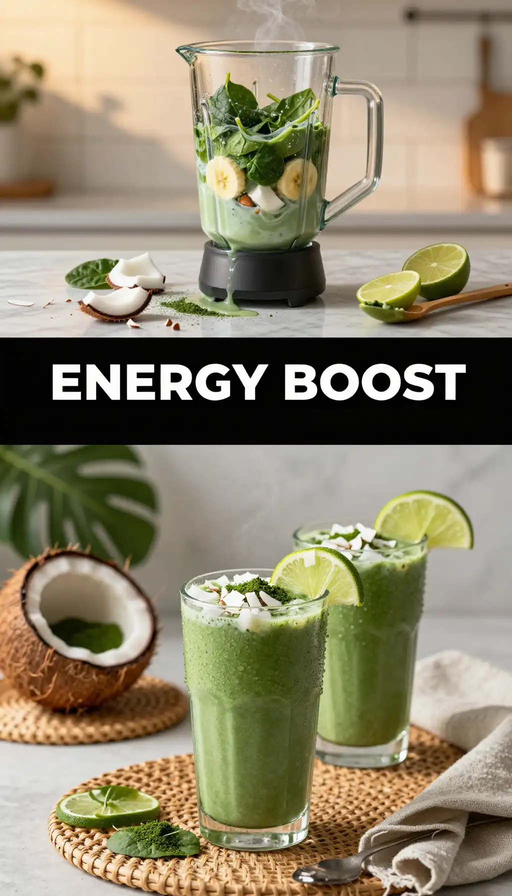 Spirulina Coconut Smoothie for Green Energy pinterest pin