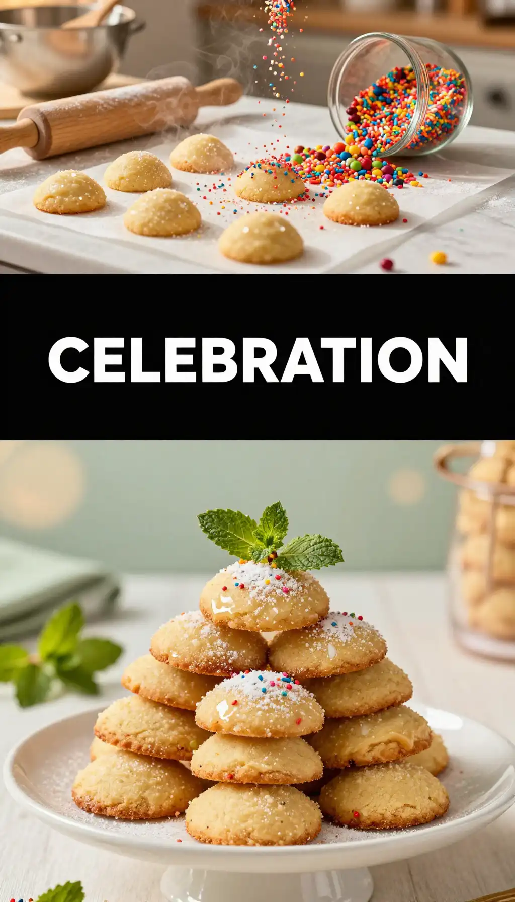 Sprinkle Coated Vanilla Sugar Cookies pinterest pin