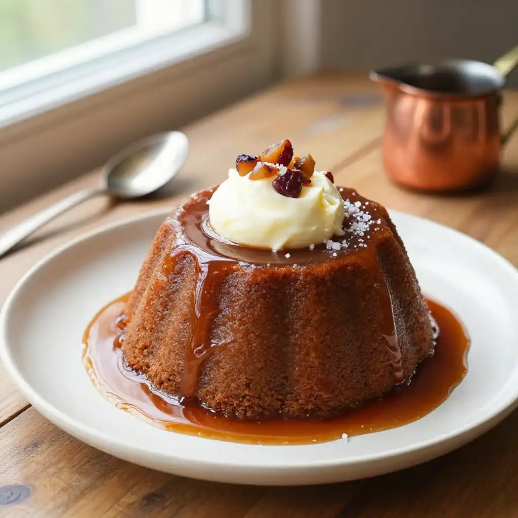 Sticky Toffee Pudding Cake With Date Paste plated dish