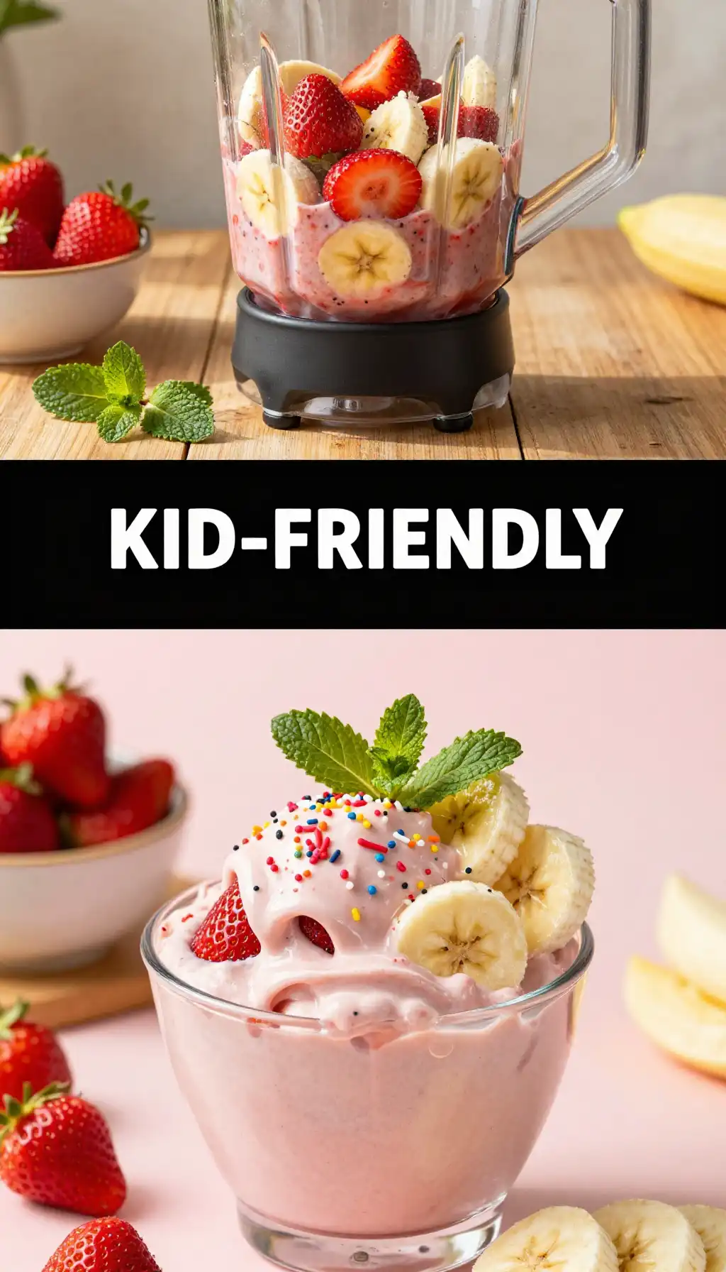 Strawberry Banana Nice Cream for Healthy Kids Snack