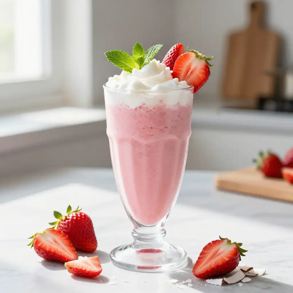 Strawberry Coconut Smoothie for Skin Hydration plated dish