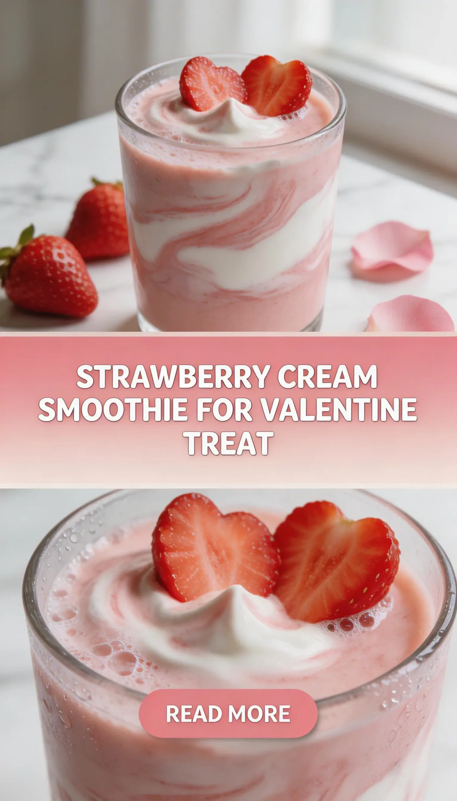 Strawberry Cream Smoothie for Valentine Treat pinterest pin