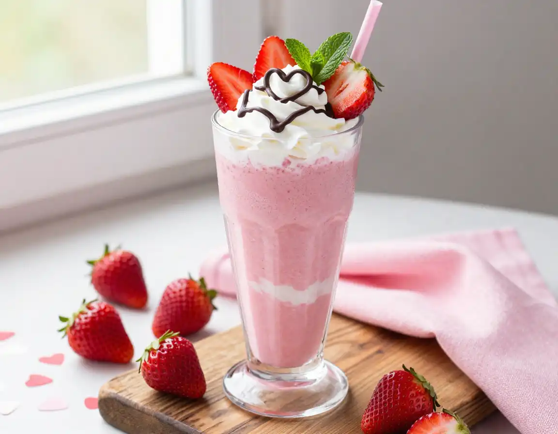 Strawberry Cream Smoothie for Valentine Treat plated dish