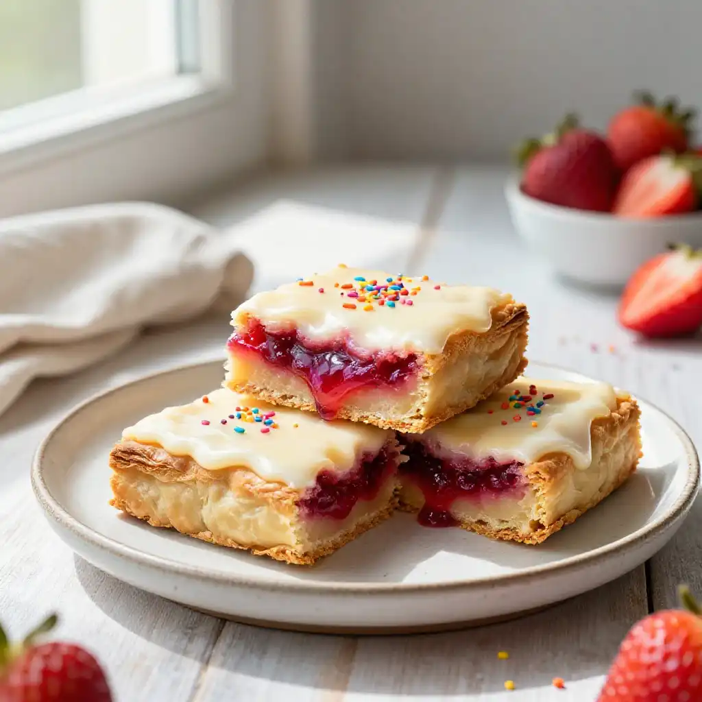 Strawberry Pop-Tart Style Bars plated dish