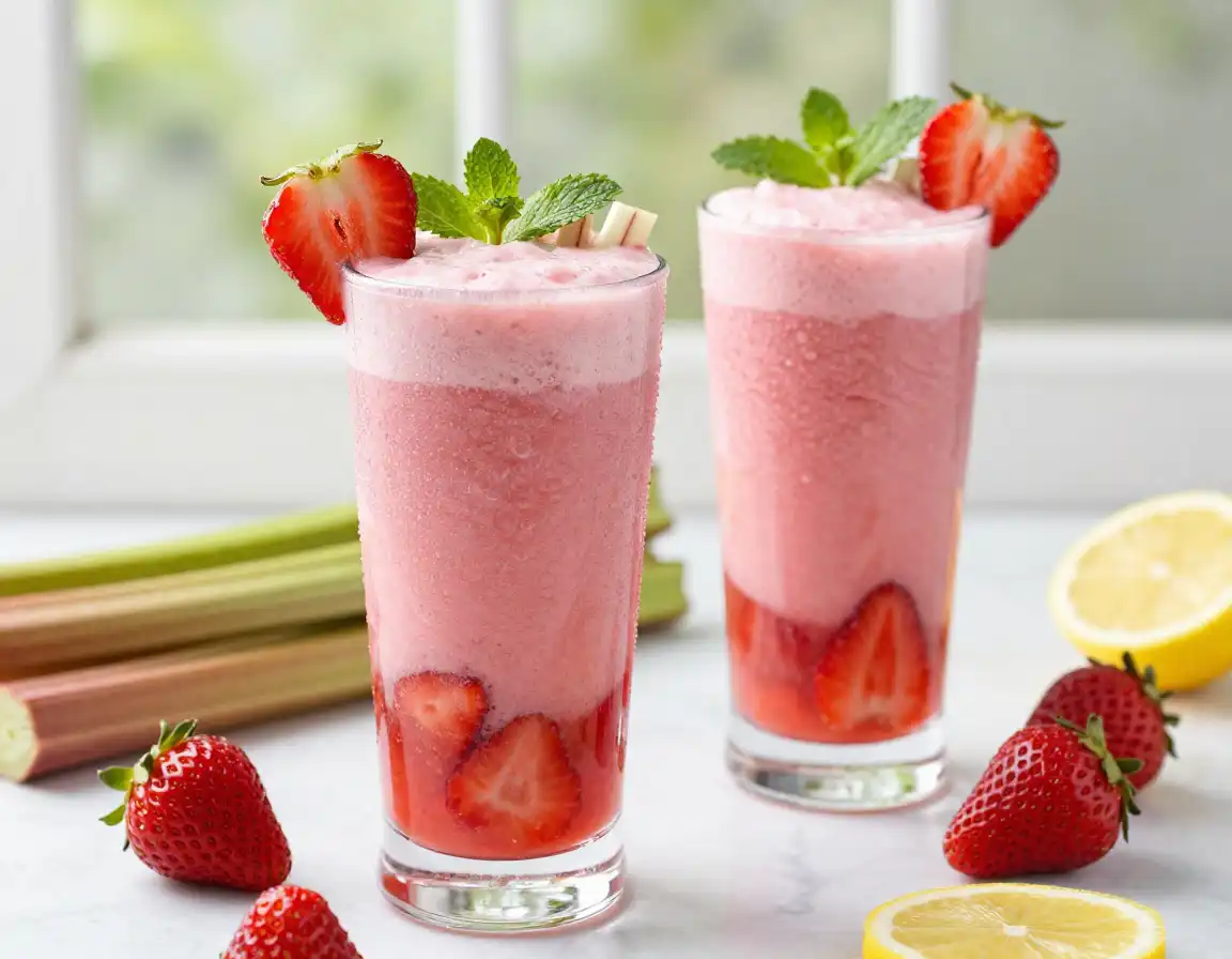 Strawberry Rhubarb Smoothie for Spring plated dish