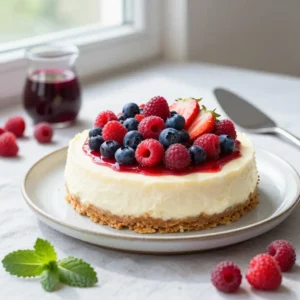 No-Bake Summer Berry Cheesecake with Fresh Fruit Topping