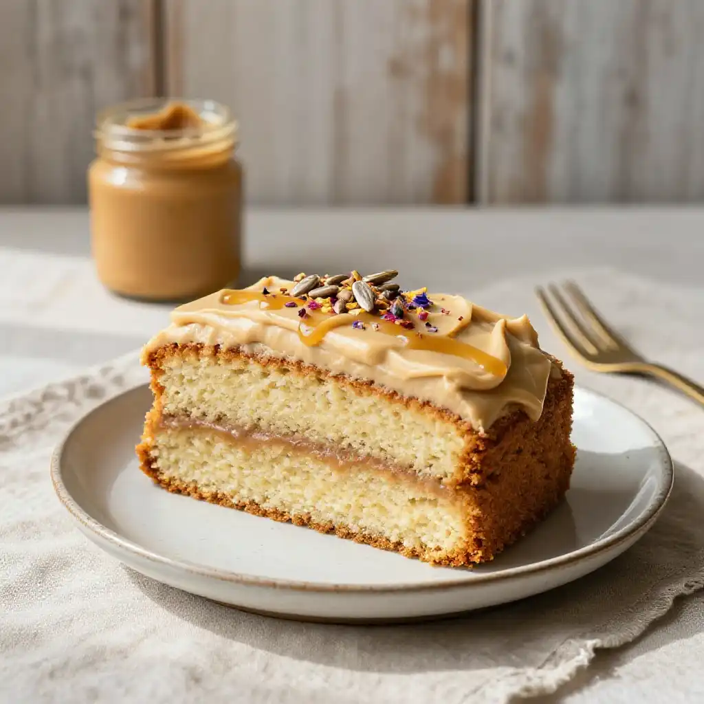 Sunflower Seed Butter and Vanilla Cake plated dish