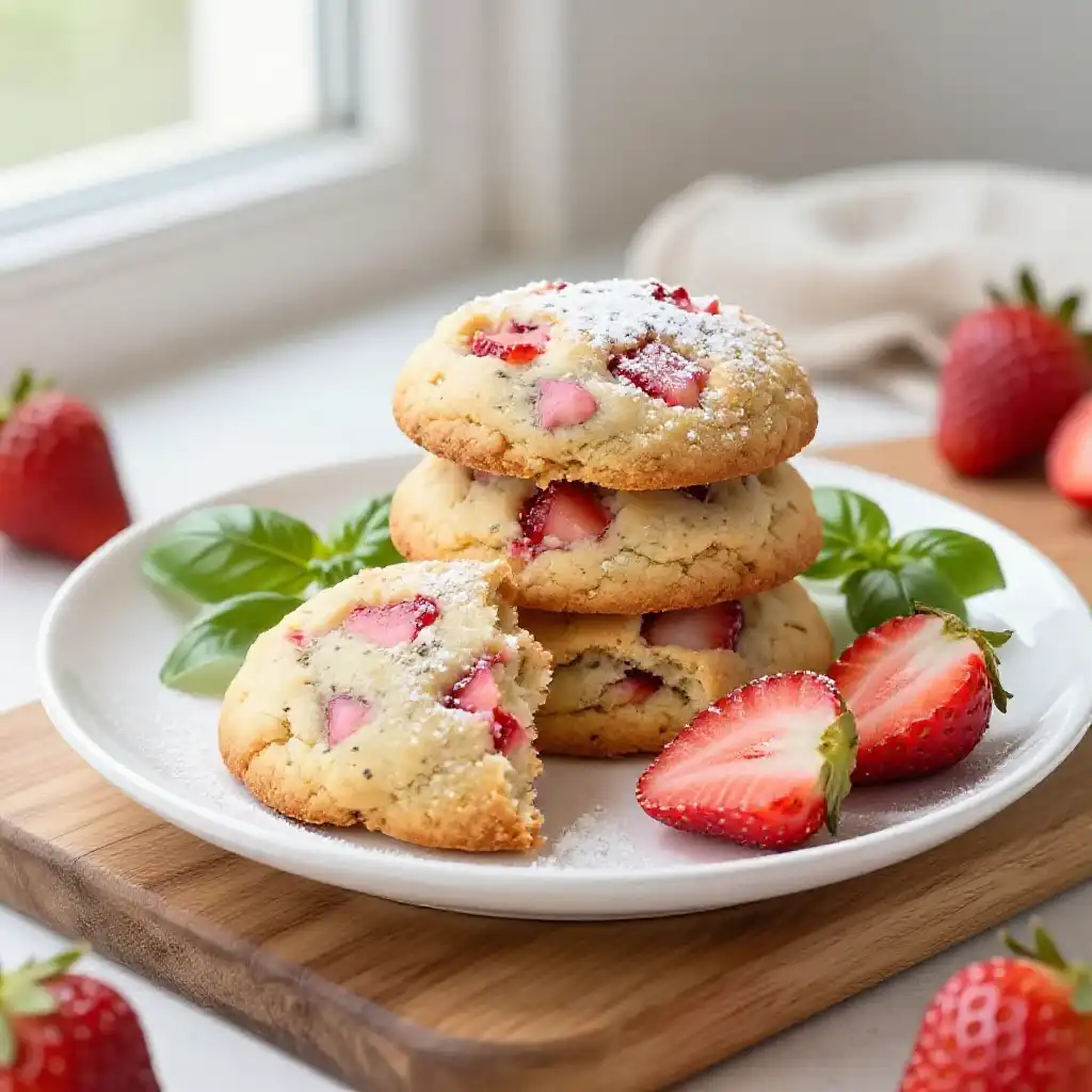 Sweet Basil And Strawberry Cookies plated dish