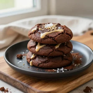 Gooey Tahini Cocoa Fudge Cookies | No-Bake Recipe