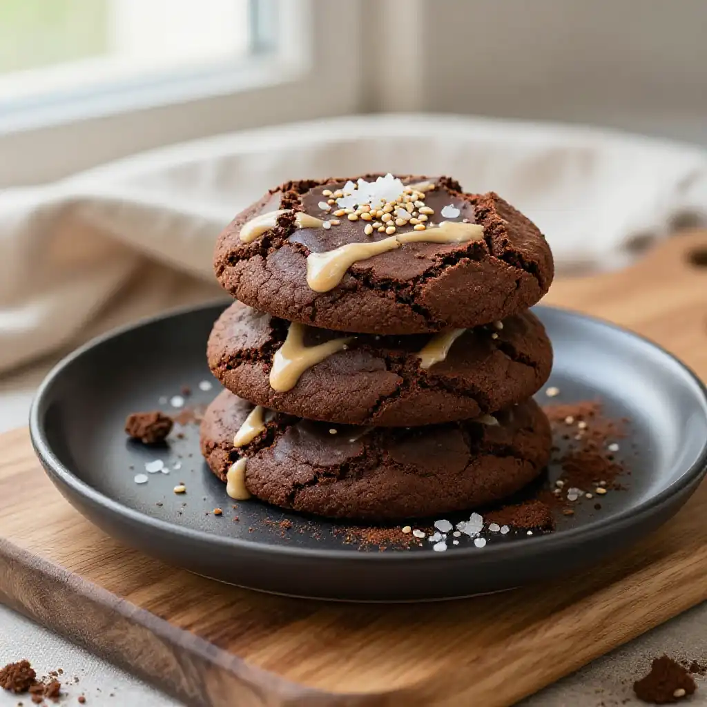 Tahini And Cocoa Fudge Cookies plated dish