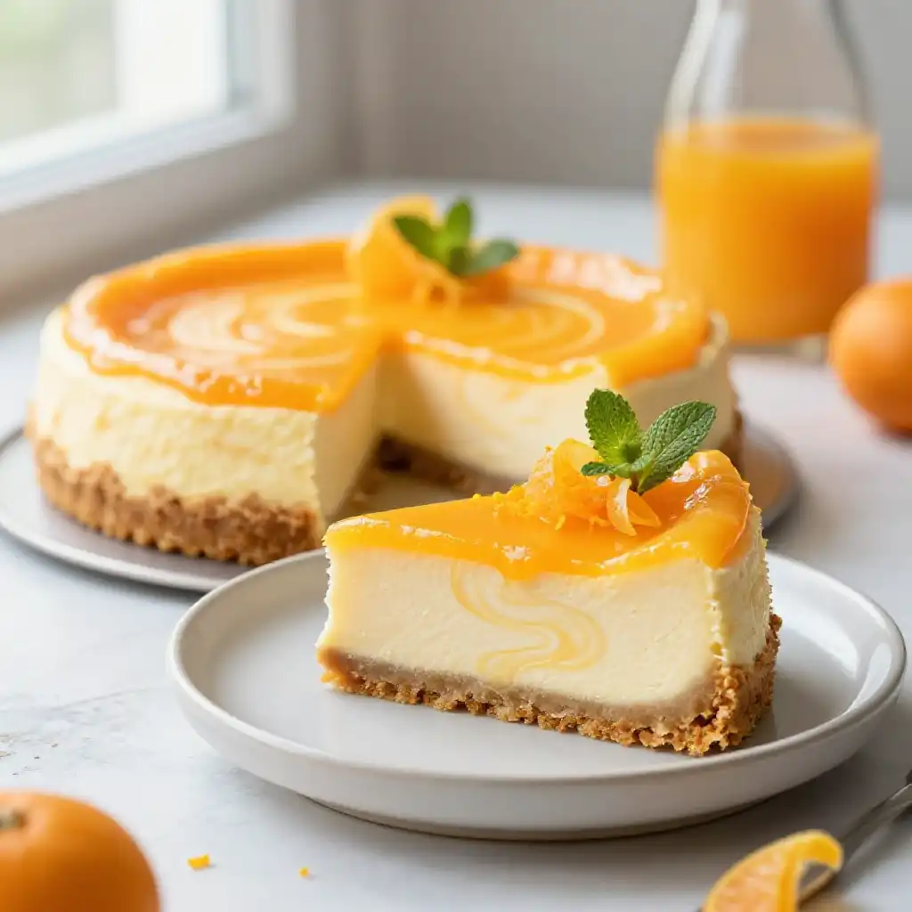 Tangerine Dream Swirl Cheesecake plated dish