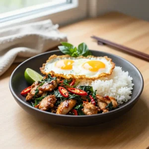 Spicy Thai Basil Chicken Stir-Fry with Fiery Chilies