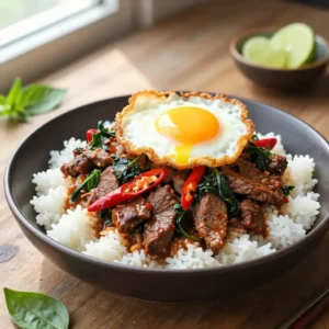 Spicy Thai Basil Beef Stir-Fry with Fragrant Jasmine Rice