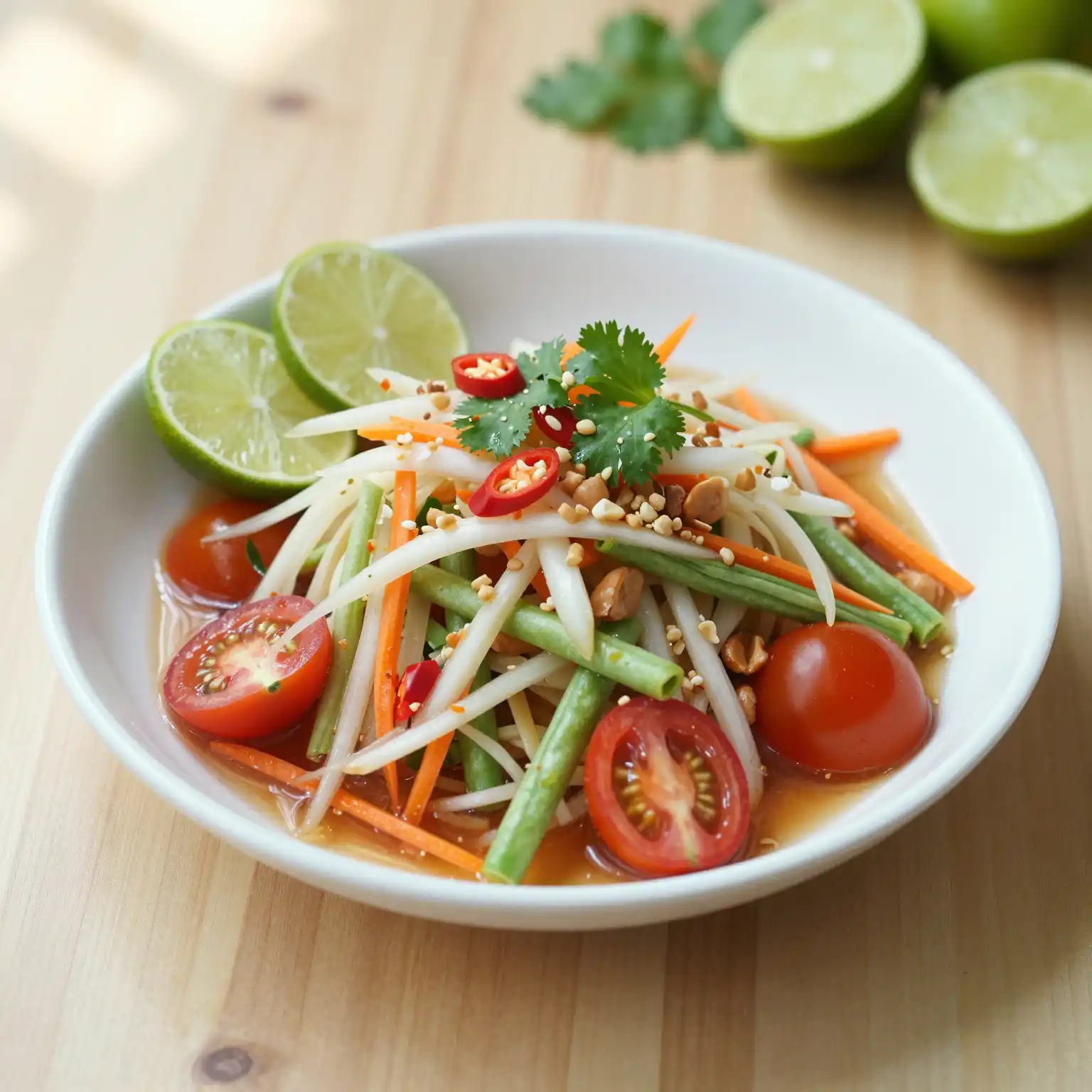 Thai Som Tam Green Papaya Salad plated dish