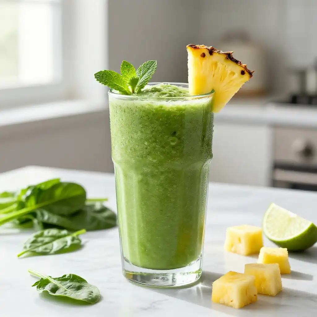 That Girl Morning Green Smoothie with Spinach and Pineapple plated dish