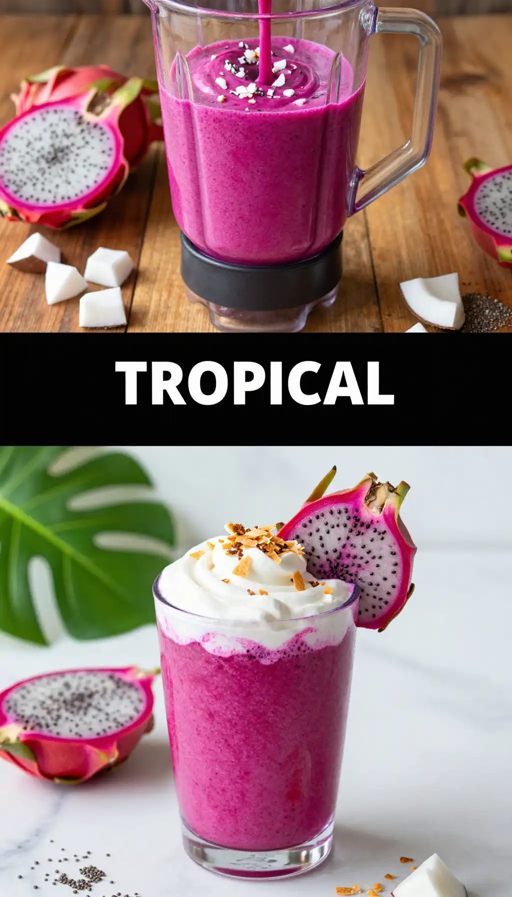 TikTok Viral Pink Dragon Fruit Smoothie with Coconut Cream pinterest pin