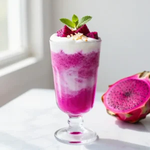 Viral TikTok Pink Dragon Fruit Smoothie with Creamy Coconut