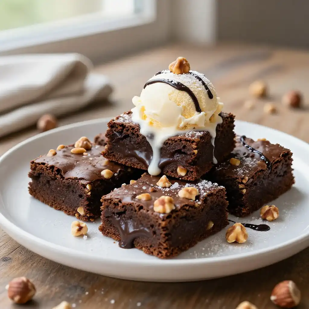 Toasted Hazelnut Brownies plated dish