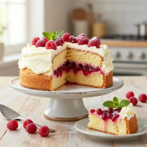 Classic Victoria Sponge Cake with Homemade Raspberry Compote