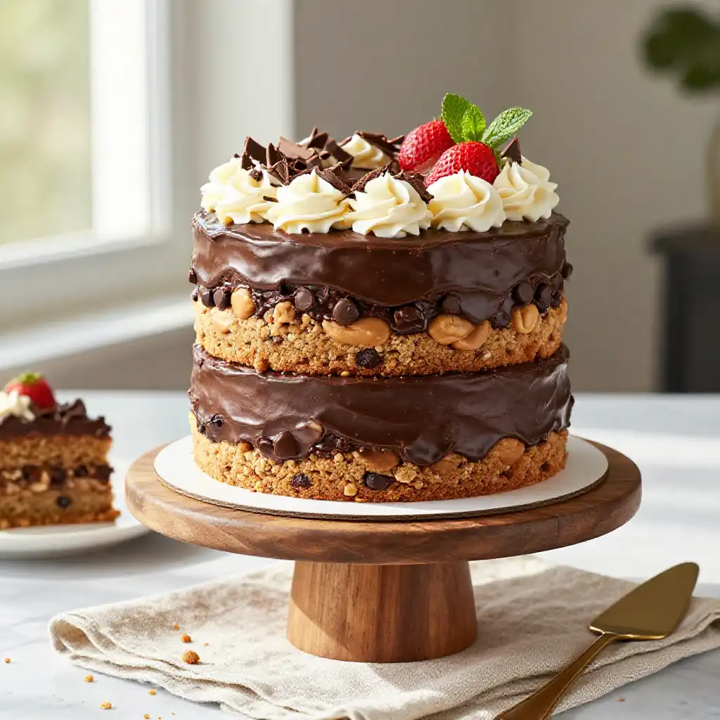 Triple Layer Cookie Cake plated dish