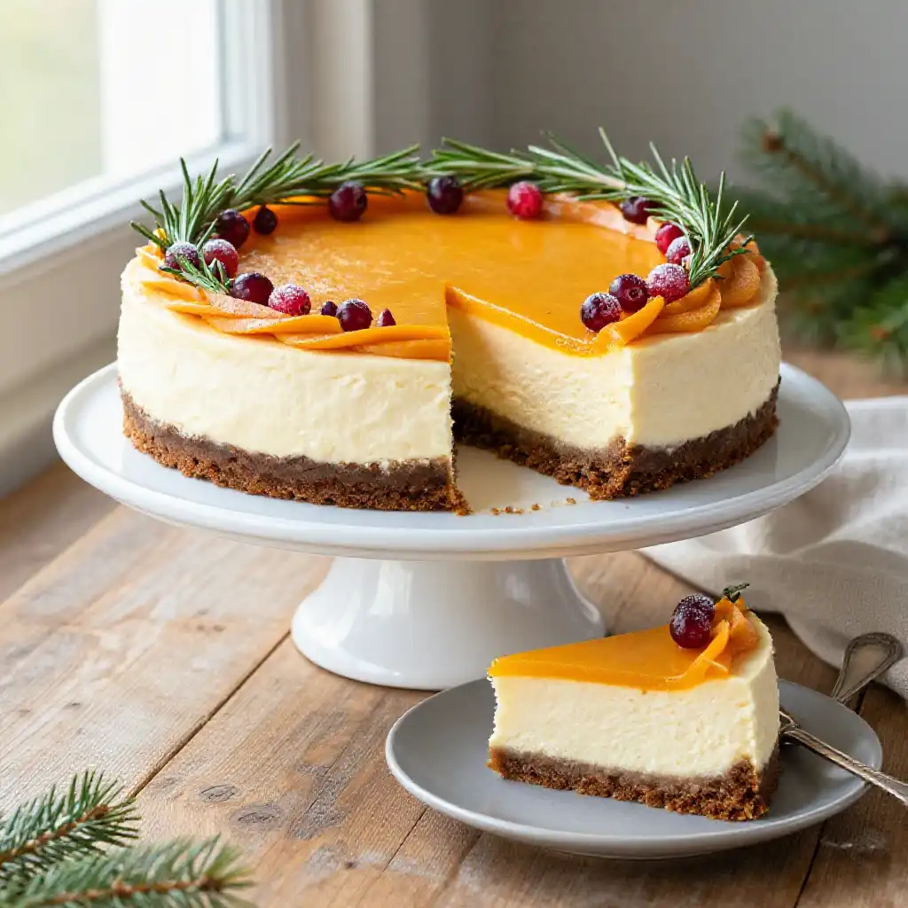 Triple Layer Holiday Cheesecake plated dish