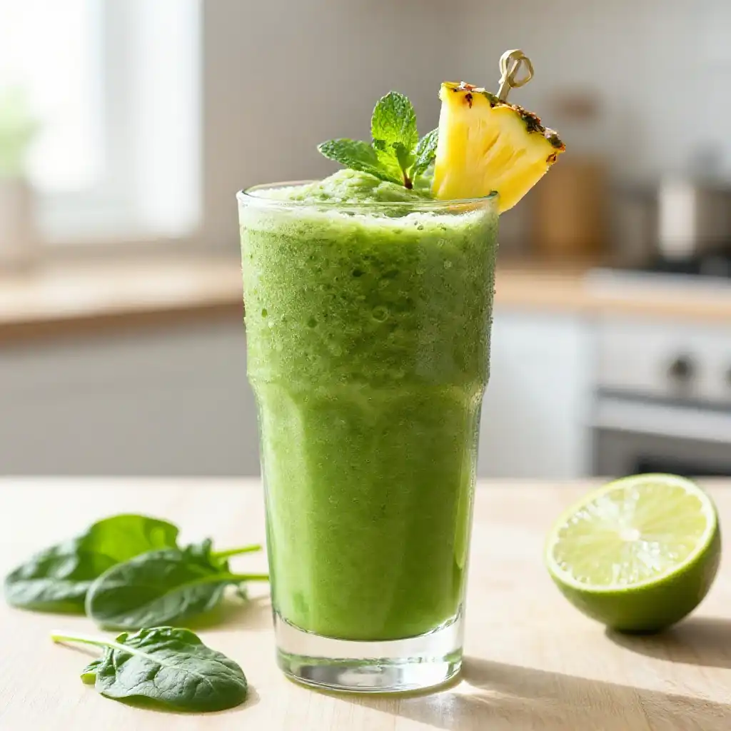 Tropical Green Smoothie with Pineapple and Spinach plated dish