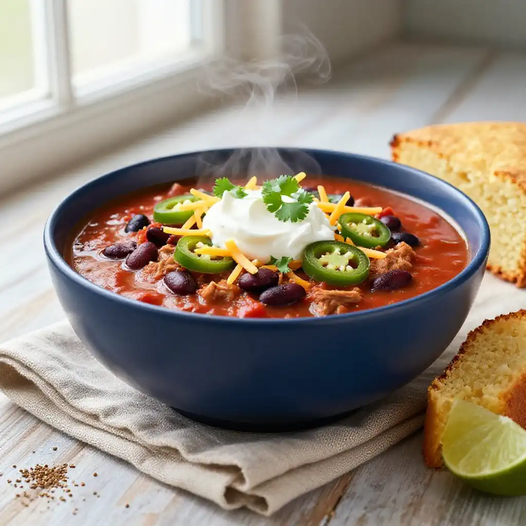 Turkey Chili with Three Beans and Cumin plated dish