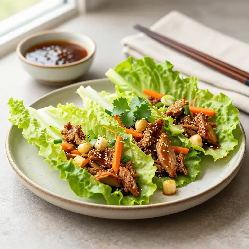 Savory Turkey Lettuce Wraps with Hoisin Sauce plated dish