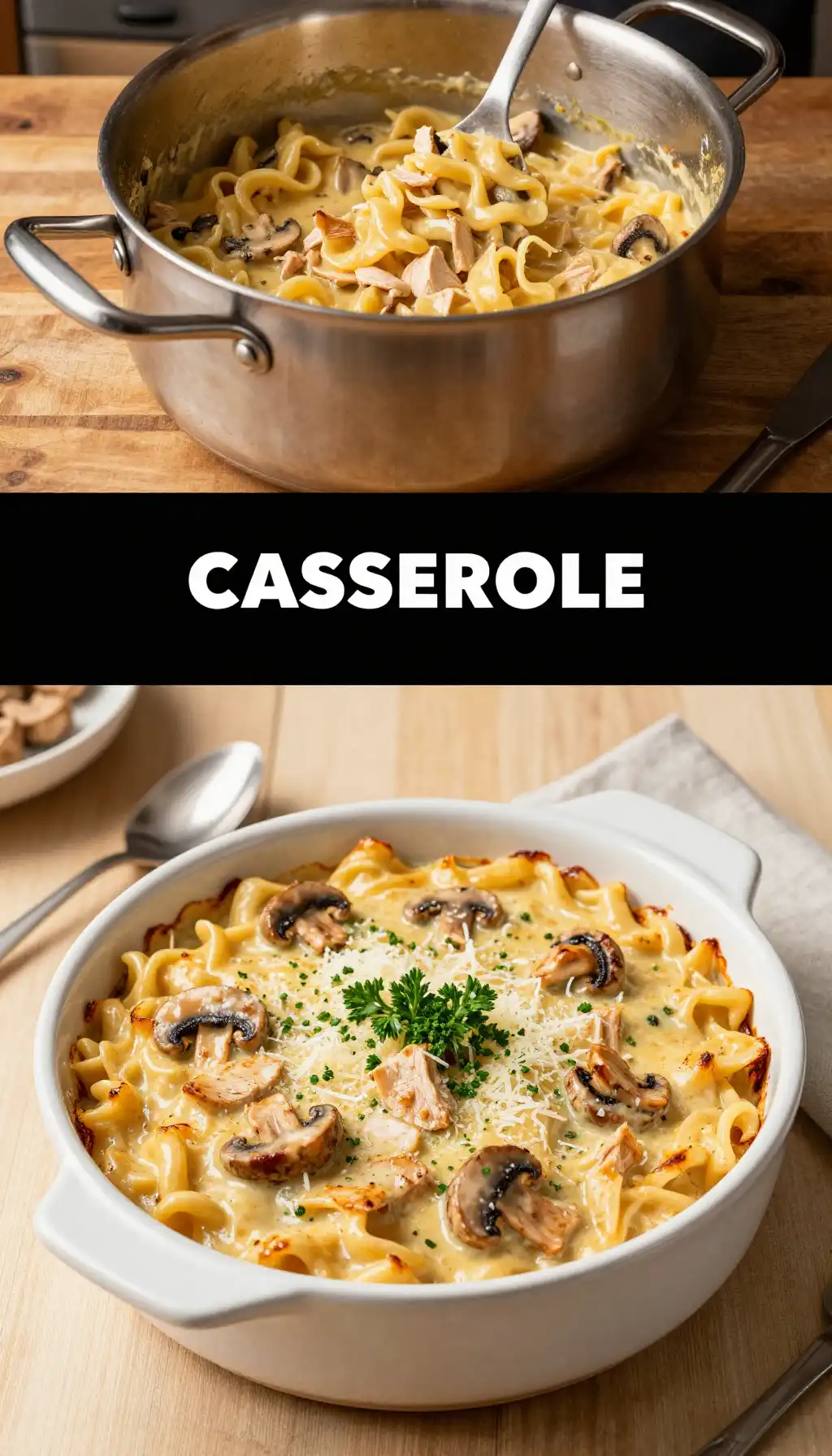 Turkey Tetrazzini Casserole with Mushrooms