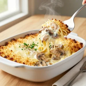 Creamy Turkey Tetrazzini Casserole with Fresh Mushrooms