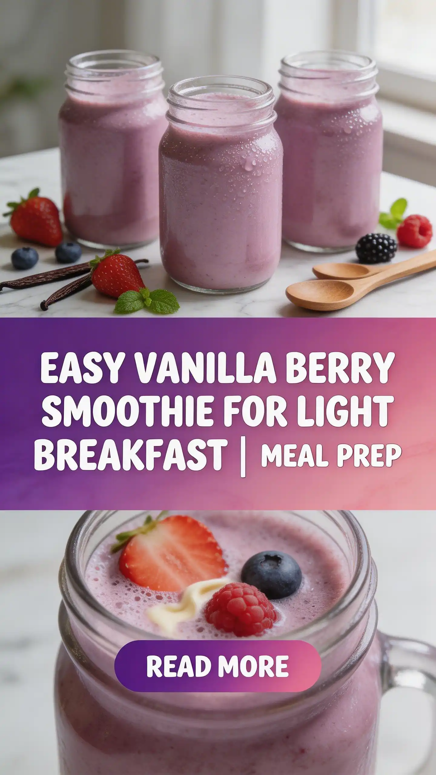 Vanilla Berry Smoothie for Light Breakfast pinterest pin