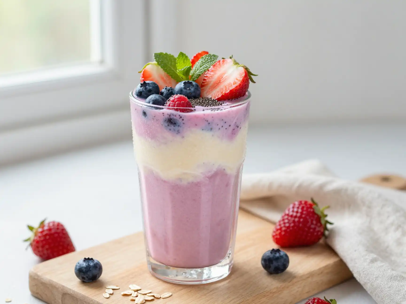 Vanilla Berry Smoothie for Light Breakfast plated dish