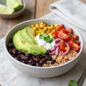 Healthy Veggie Burrito Bowls with Brown Rice & Beans