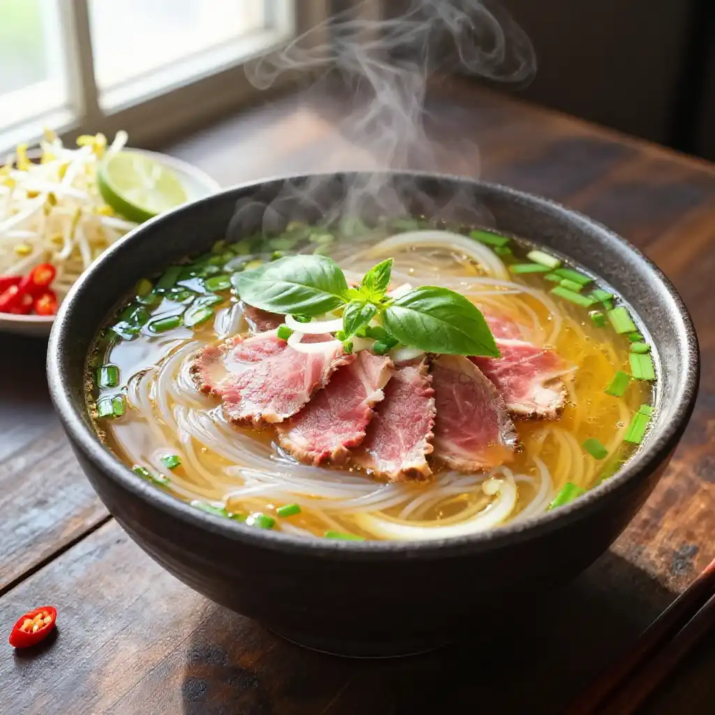 Authentic Vietnamese Beef Pho (Phở Bò) plated dish
