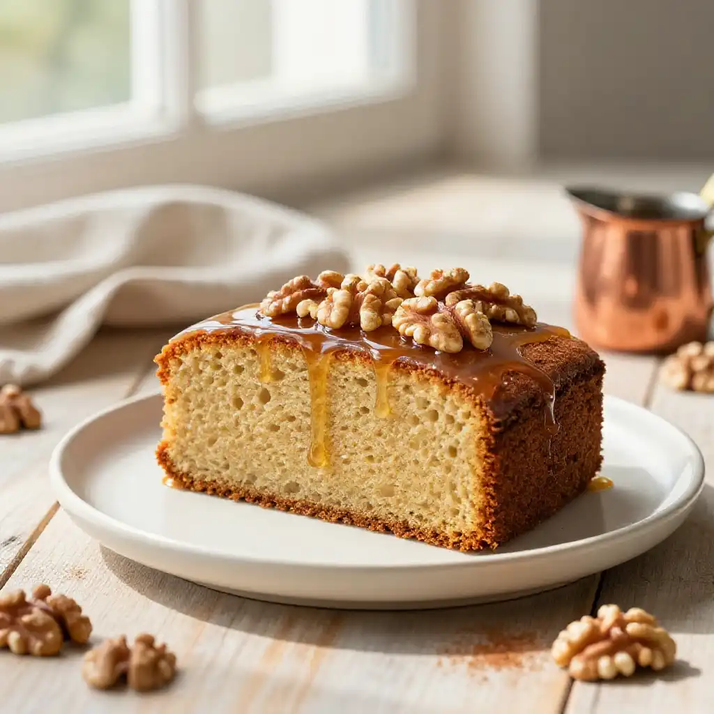 Walnut and Maple Syrup Spiced Cake plated dish