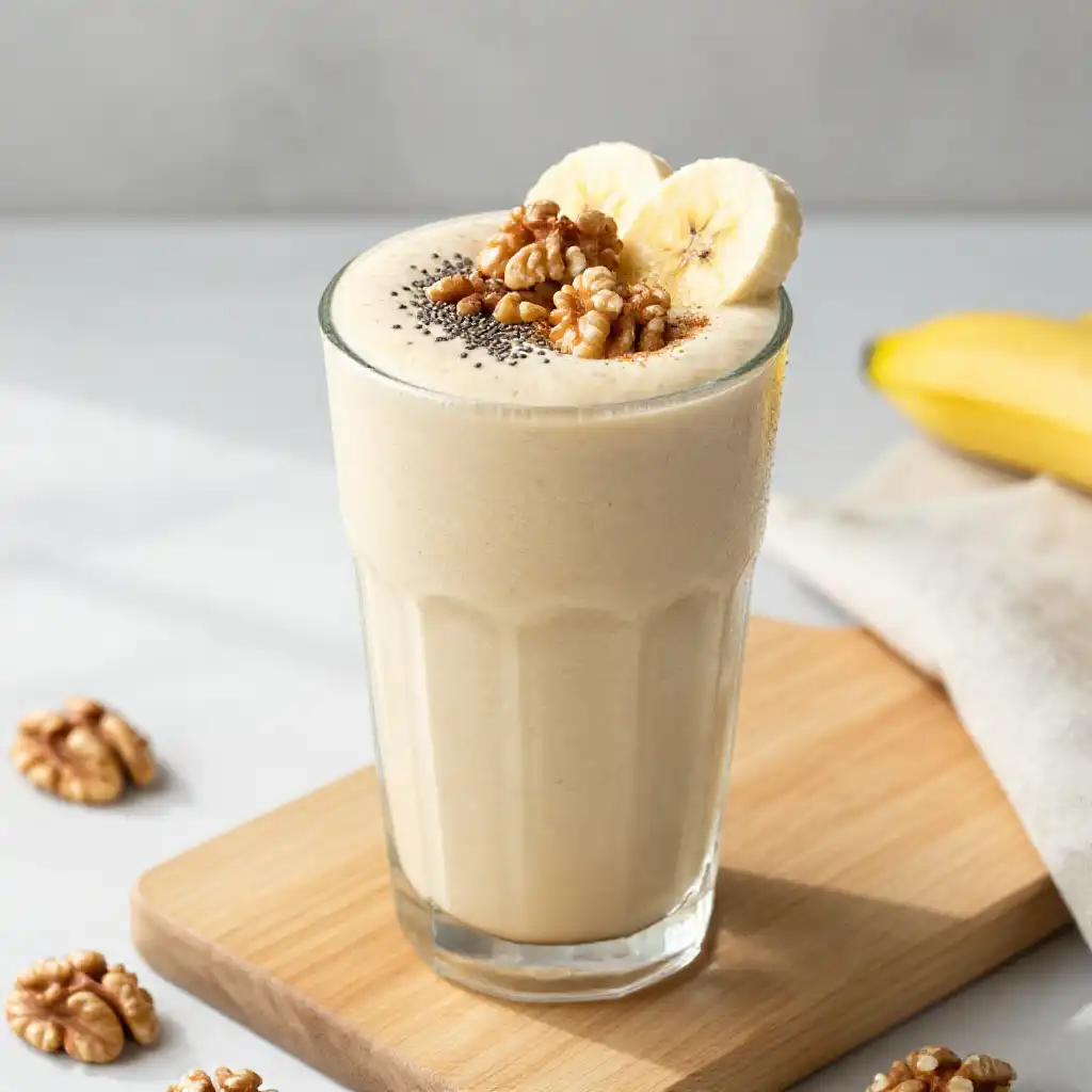 Walnut Banana Smoothie for Omega-3 Brain Boost plated dish