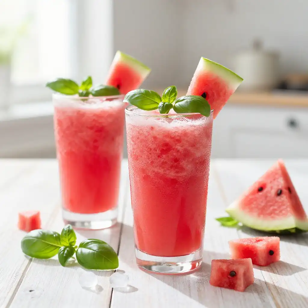 Watermelon Basil Smoothie for Summer Refreshment plated dish