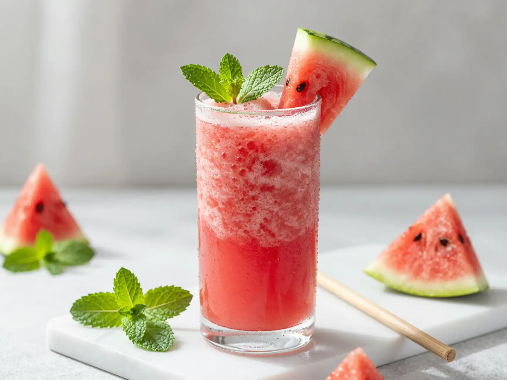 Watermelon Mint Smoothie for Summer Cooling plated dish