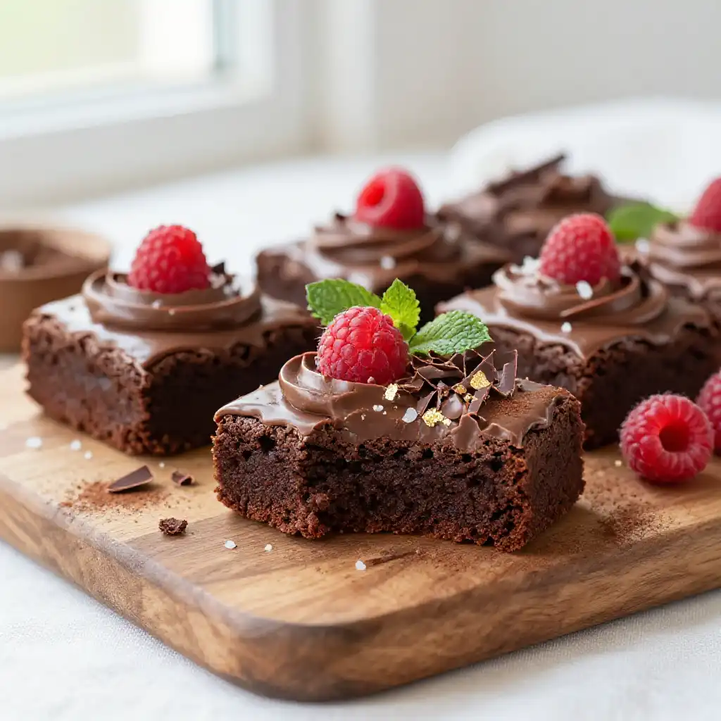 Whipped Ganache Frosted Brownies plated dish