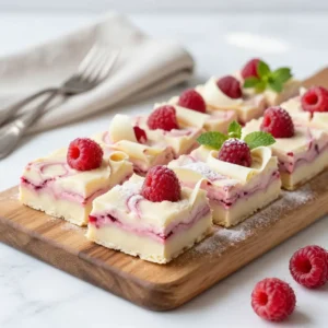 Gooey White Chocolate Raspberry Cream Bars | Dessert Dream