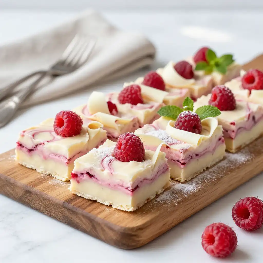 White Chocolate and Raspberry Cream Bars plated dish