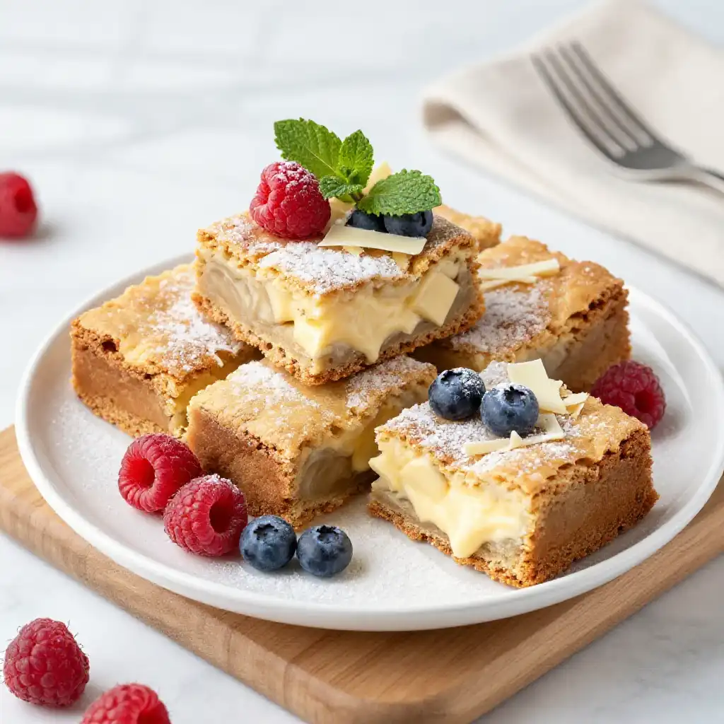 White Chocolate Mascarpone Blondies plated dish