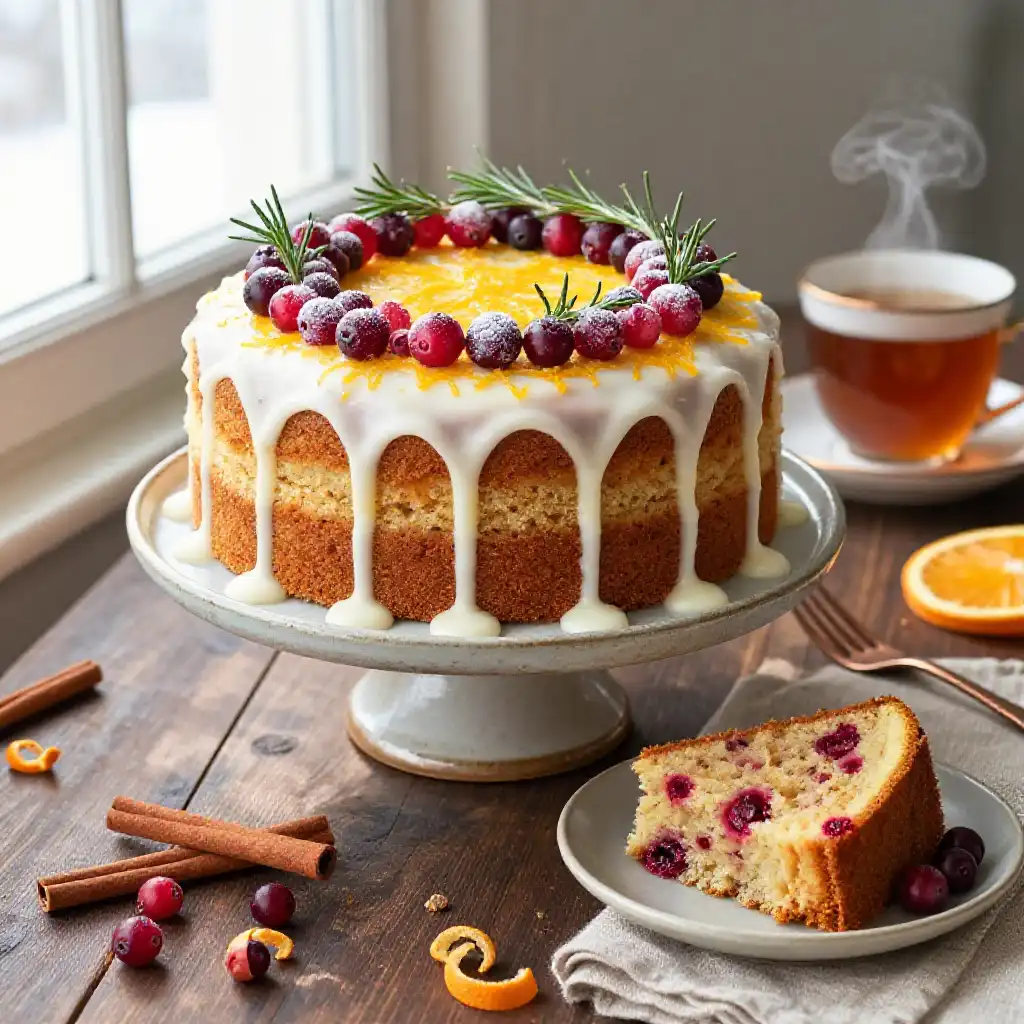 Winter Cranberry and Orange Spice Cake plated dish