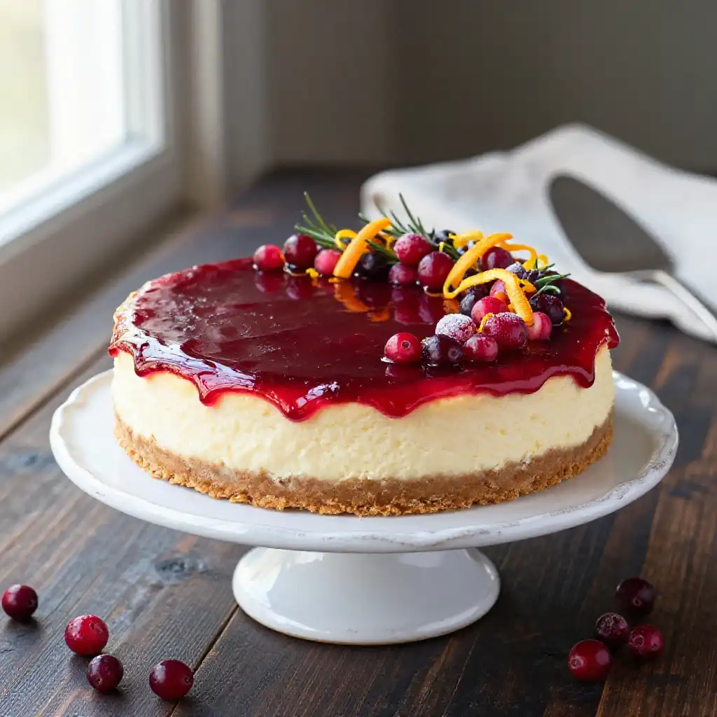 Winter Cranberry Orange Cheesecake plated dish